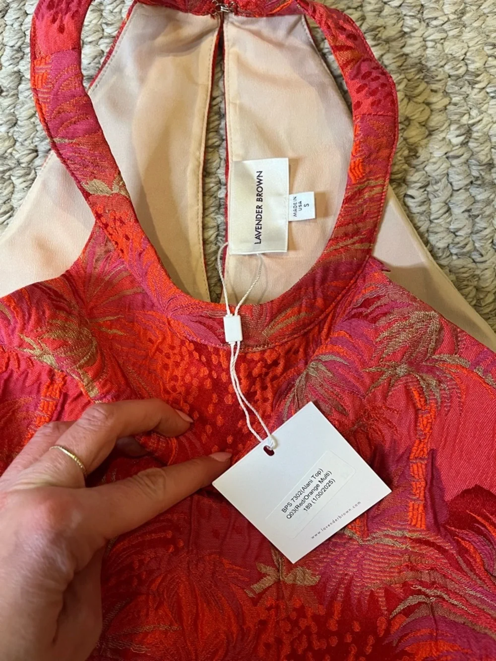 NWT Lavender Brown Bright Pink Tropical Halter Crop Top- small